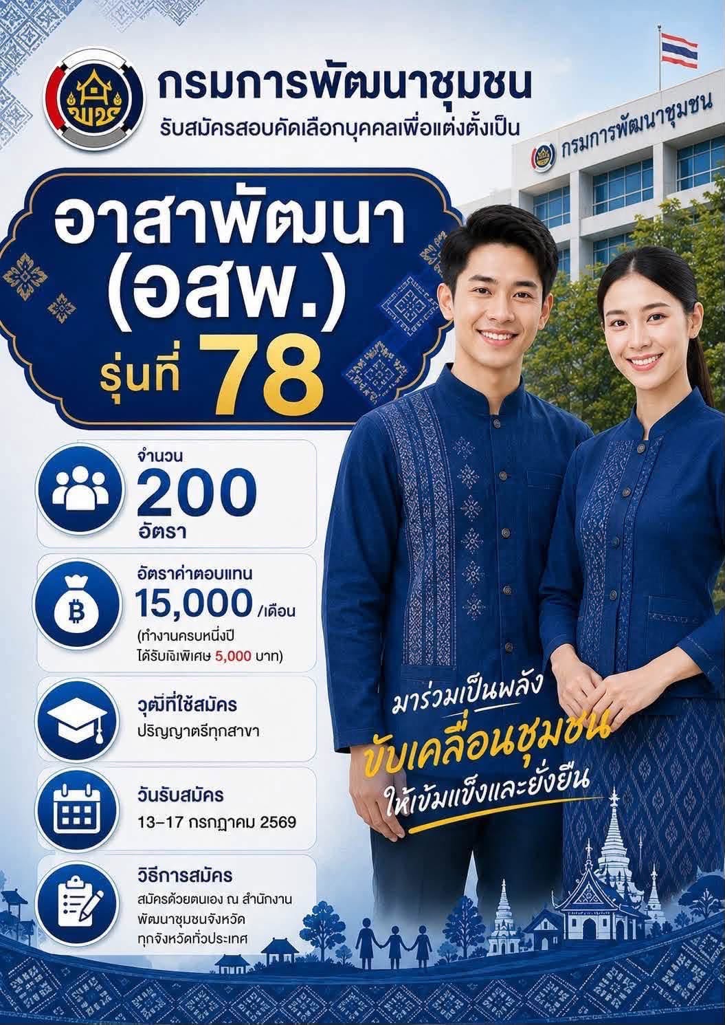 📢 กรมการพัฒนาชุมชน เปิดรับสมัคร "อาสาพัฒนา (อสพ.) รุ่นที่ 78" 🏘️✨